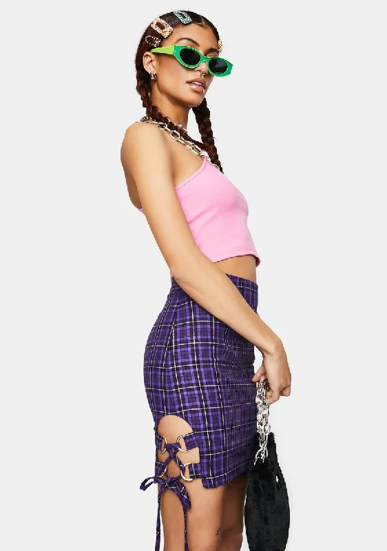 Affordable Women's Garments Depict Plaid Lace-Up Mini Skirt