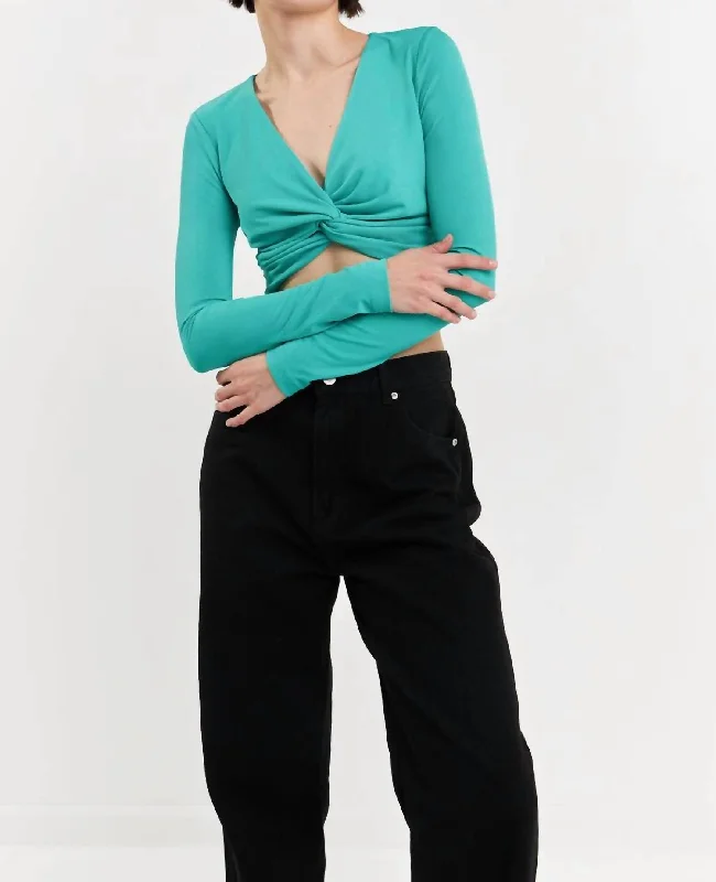 Women's Versatile Apparel Front Twist Cropped Top In Teal