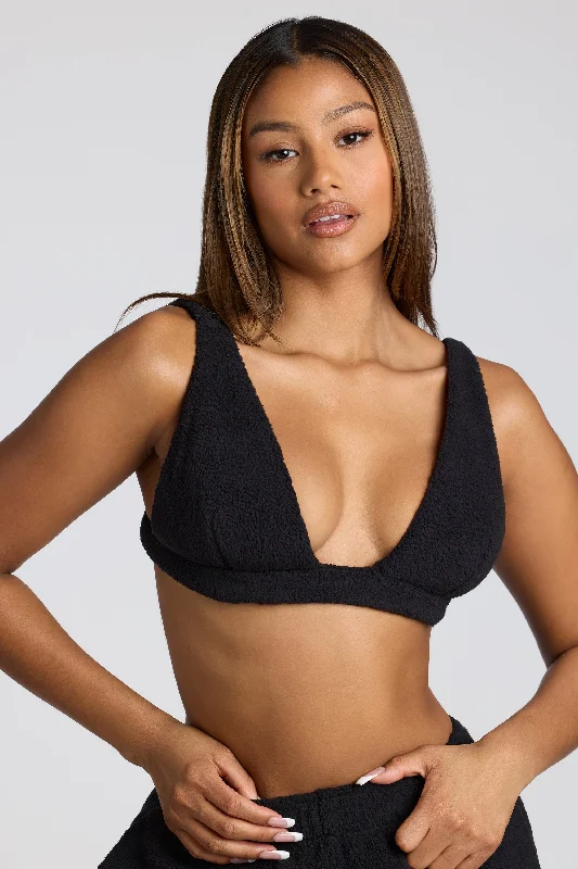 Women's Travel Garments V Neck Fleece Bralette in Black