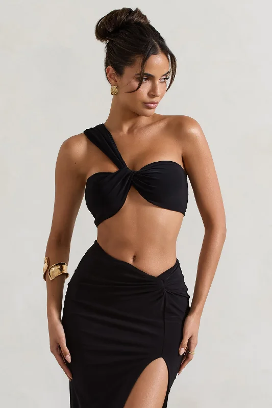 High-Fashion Women's Clothing Open Heart | Black Knot One Shoulder Bralette