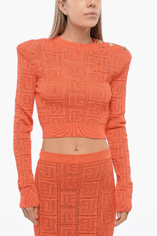 Women's Everyday Apparel Balmain Crochet Cropped Top With Jewel Buttons