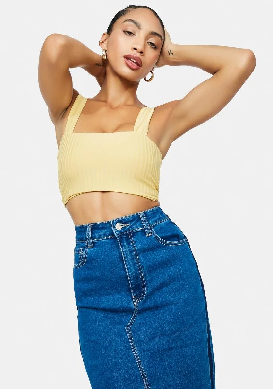 Comfortable Women's Apparel Lemon Left On Read Ribbed Bralette Top