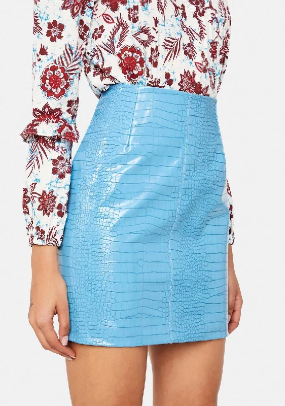 Stylish Women's Outfit Blue Croc Mini Skirt