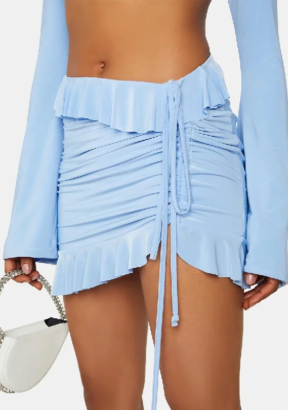 Women's Festive Attire Crystal Blue Ruffle Ruched Mini Skirt