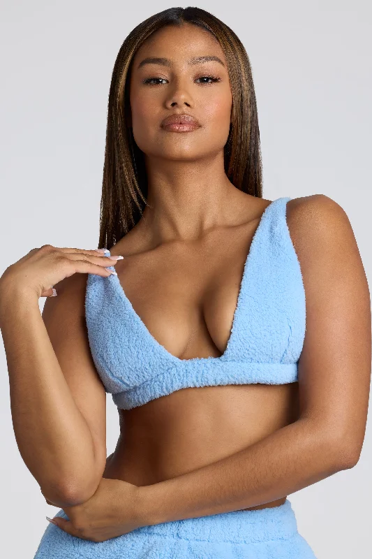 Women's Active Garments For Workouts V Neck Fleece Bralette in Baby Blue