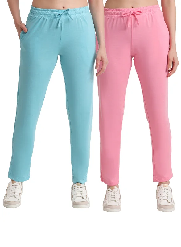 Charming Women's Outfit For Special Occasions T.T. Women Regular Fit Poly Jersey Solid Trackpant Pack Of 2-Turquoise-Pink