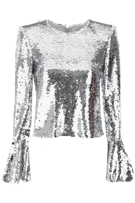 Women's Trendy Activewear Apparel Self Portrait Women's Sequined Cropped Top