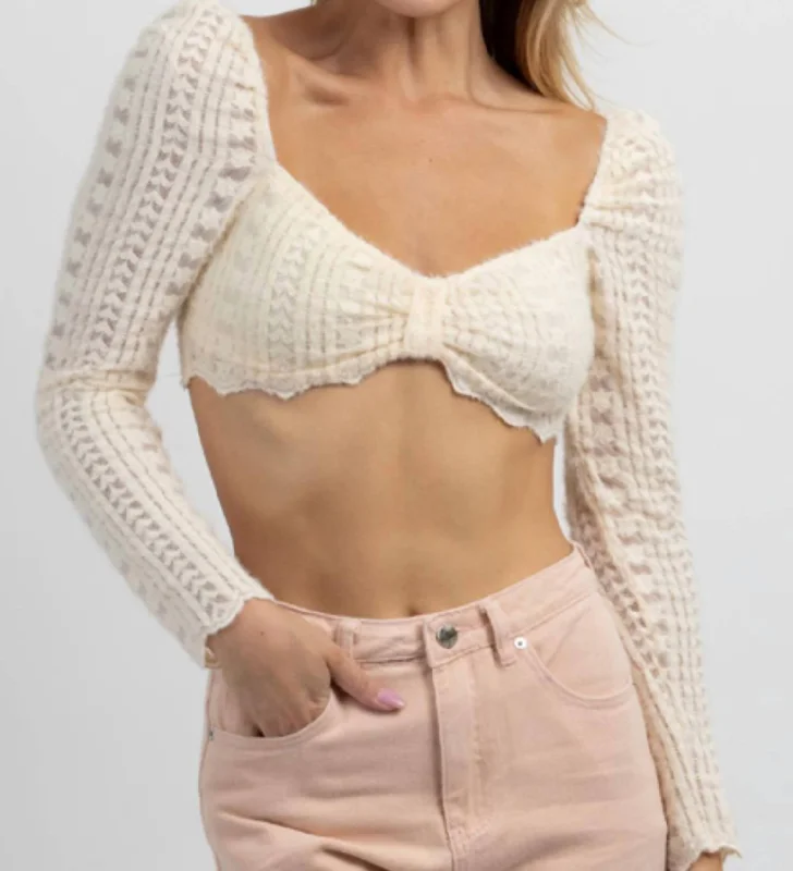 Affordable Women's Clothes Scallop + Lace Cropped Top In Cream