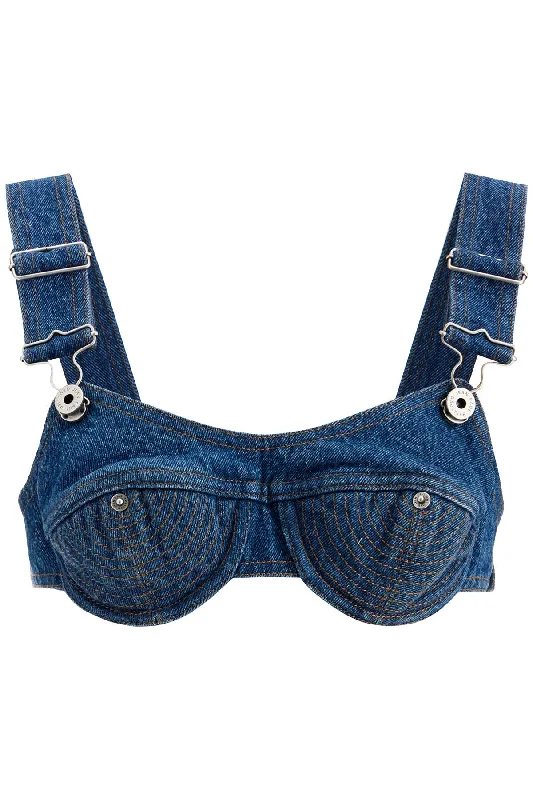 Women's Charming Outfit For Events Jean Paul Gaultier Women's Top Bralette In blue Overalls Buckles