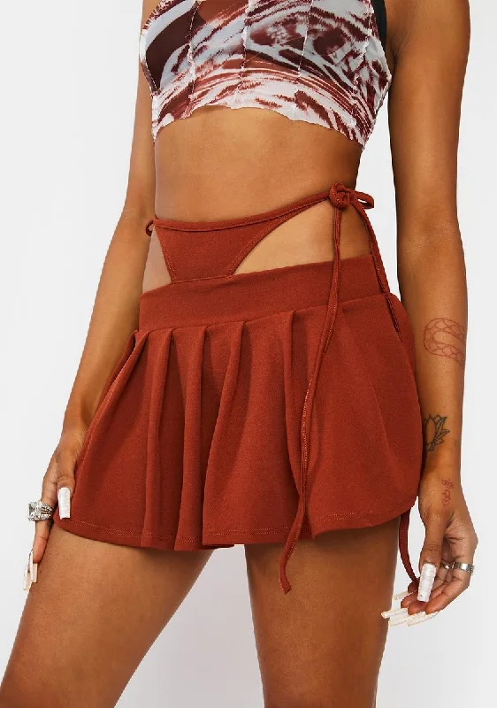 Women's Comfortable Clothes For Weekends Cognac 90s Trick Pleated Mini Skirt