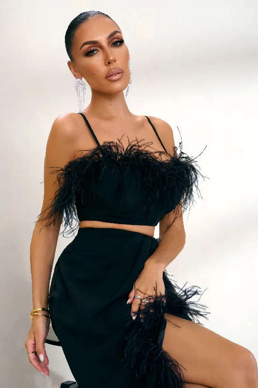 Women's Formal Event Clothing Prestige | Black Bralette With Feather Trim