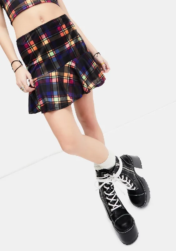 Women's Elegant Evening Outfit Running Wild Plaid Mini Skirt