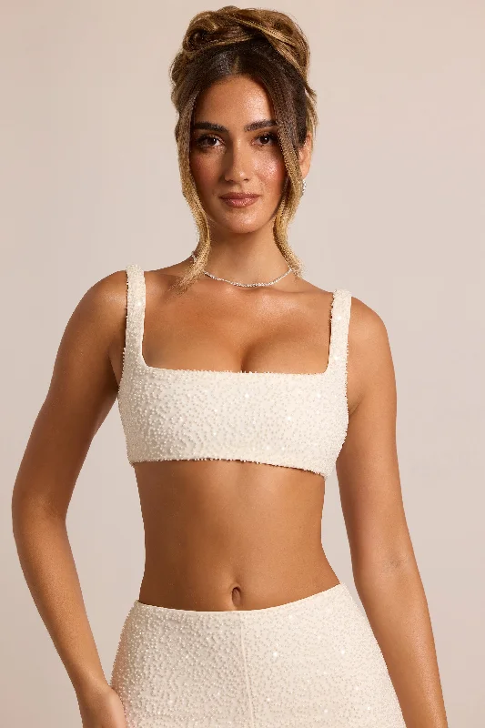 Women's Chic Outerwear Garments Embellished Square Neck Bralette in White