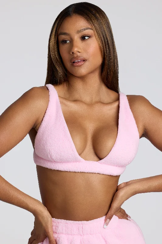 Stylish Women's Garments For Holidays V Neck Fleece Bralette in Baby Pink