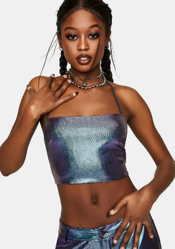 Women's Holiday Apparel Blue Reflective Bralette Top