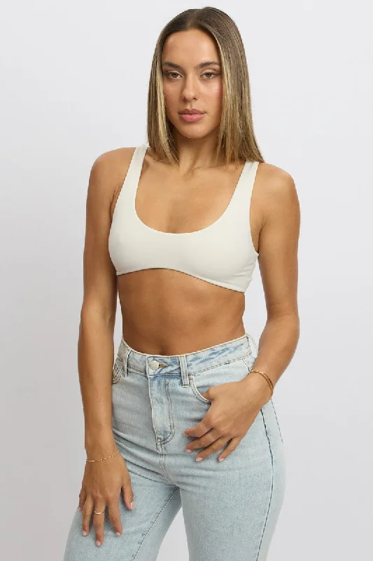 Women's Work Outfit White Bralette Seamless Cropped