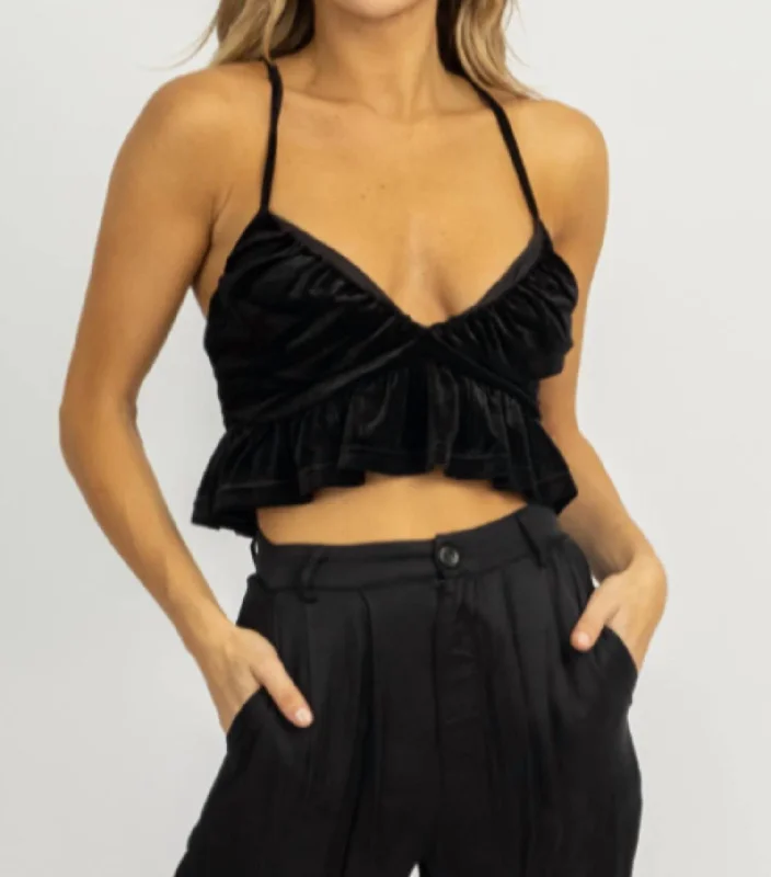 Women's Formal Clothes Ruched Cropped Top In Black Velvet