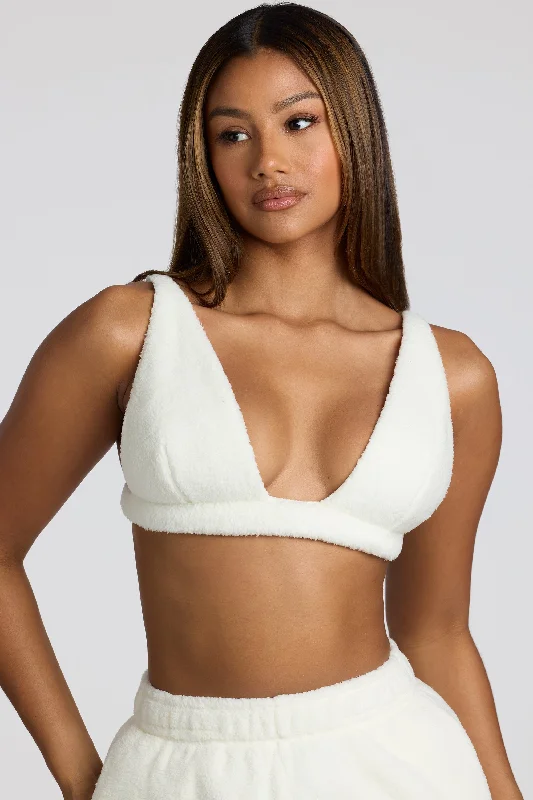 Women's Stylish Casual Garments V Neck Fleece Bralette in White