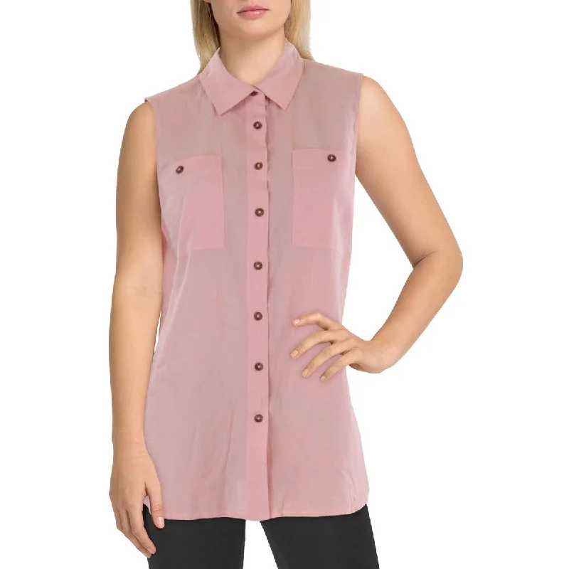 Women's Clothing Sets Womens Collar Sleeveless Button-Down Top