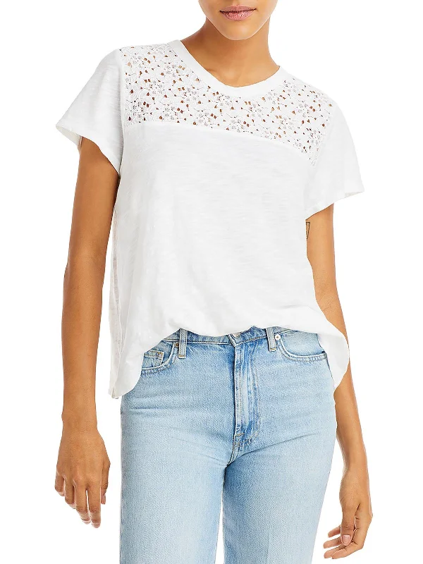 Women's Stylish Vacation Attire Womens Short Sleeve Lace Pullover Top