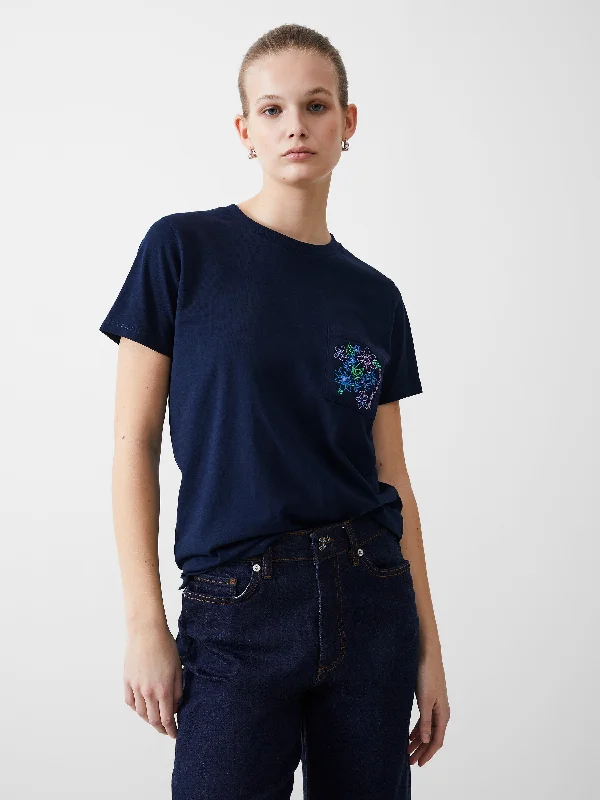 Women's High-Fashion Garments French Connection Flower Embroidered Pocket T-Shirt