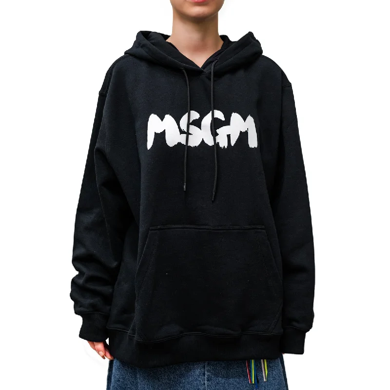 Women's Stylish Outdoor Outfit Women's MSGM Brush Print Hoodie Black