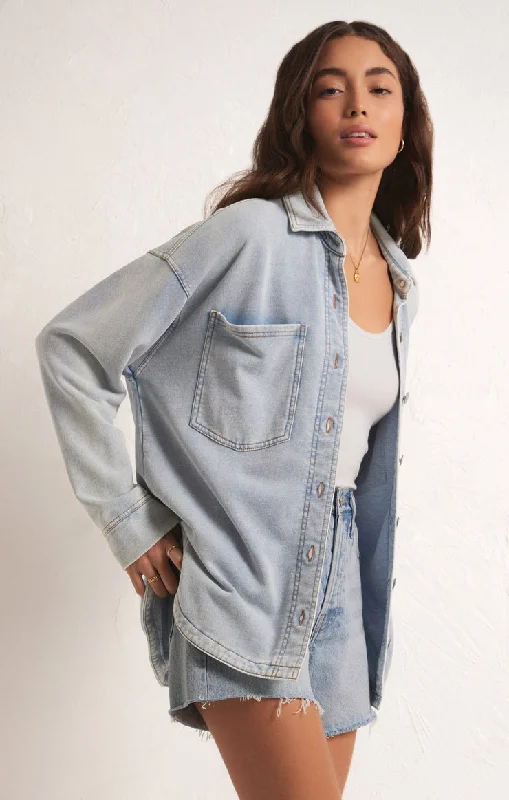 Chic Clothing For Women Z-Supply ALL DAY KNIT DENIM JACKET - WASHED INDIGO