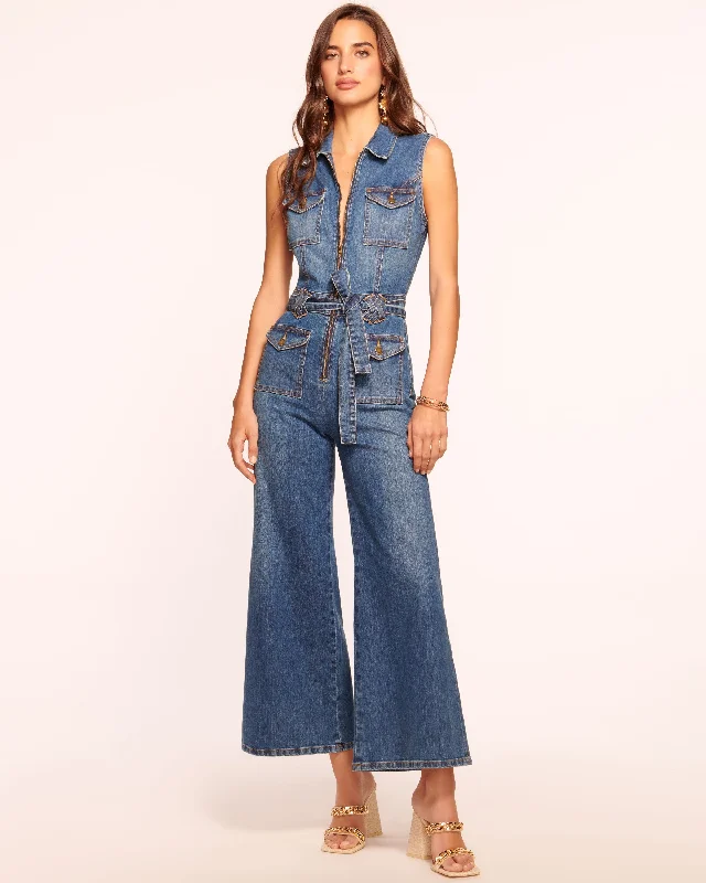 Women's Holiday Attire Bell Cropped Denim Jumpsuit