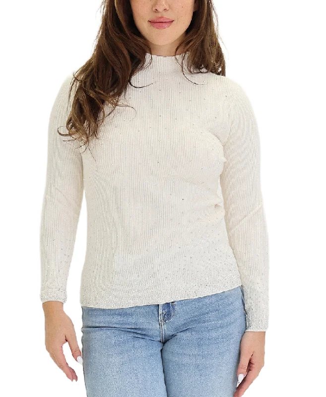 Women's Luxury Apparel Knit Ribbed Sweater w/ Crystals