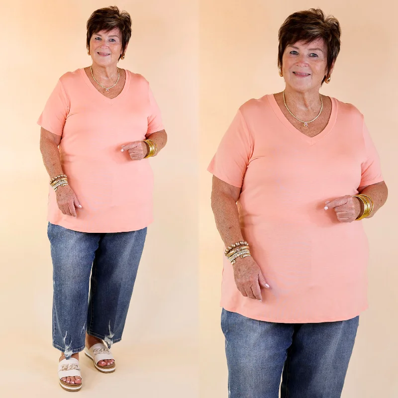 Women's Activewear Garments It's That Simple Solid V Neck Tee in Peach