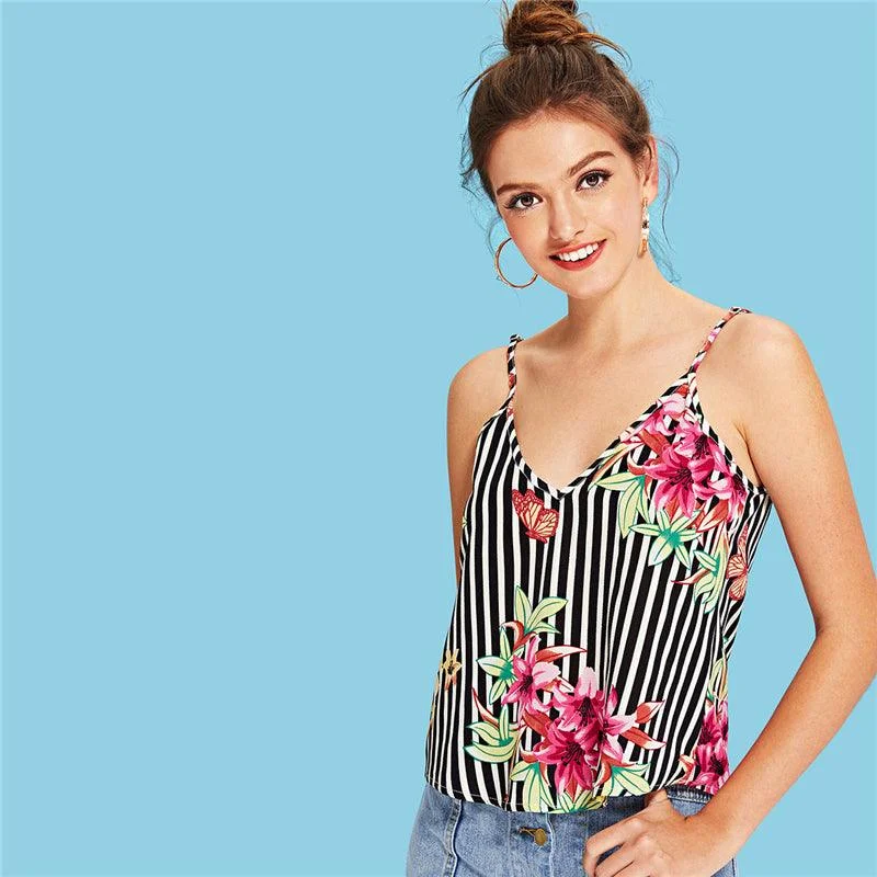 Women's Transitional Garments FLORA’S FLORAL STRIPE CAMI TOP