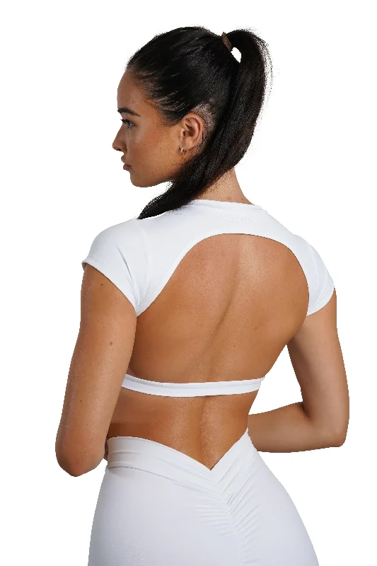 Women's Loungewear Clothes OPEN BACK CROP TEE - WHITE