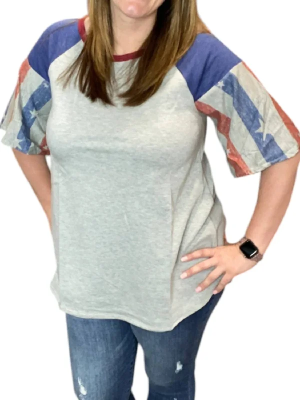 Fashionable Women's Clothes Americana Puff Tee In Grey/blue