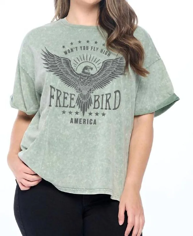 Women's Functional Apparel For Outdoor Activities Freebird America Boyfriend Graphic Tee In Green