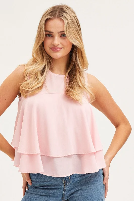 Women's Clothing For Outdoor Activities Pink Peplum Top Sleeveless