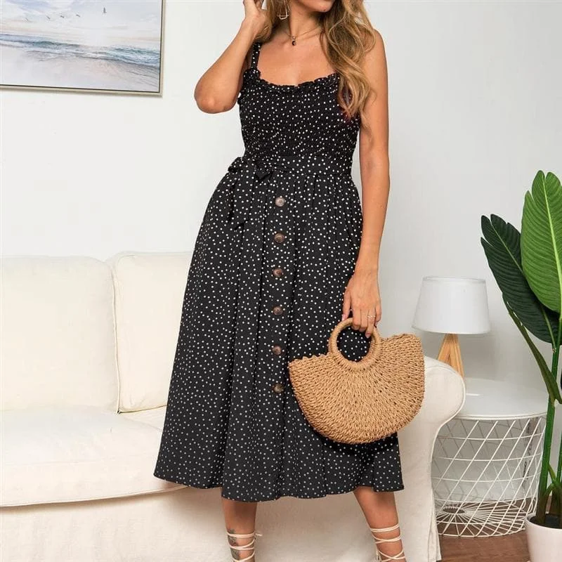 Chic Clothes For Women DressBetty - Sexy Sling Ruffle Dress Floral Print Button Sundress