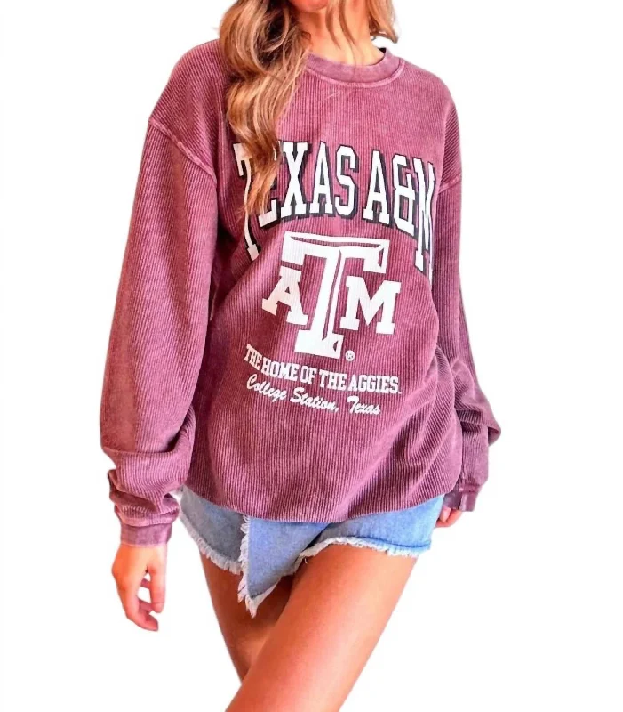 Timeless Women's Apparel A&m Mascot Cord Sweatshirt In Maroon