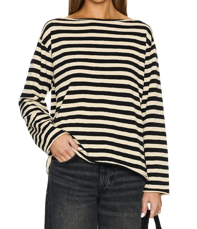 Women's Travel Outfit Set Sailor Sweater In Black Stripe