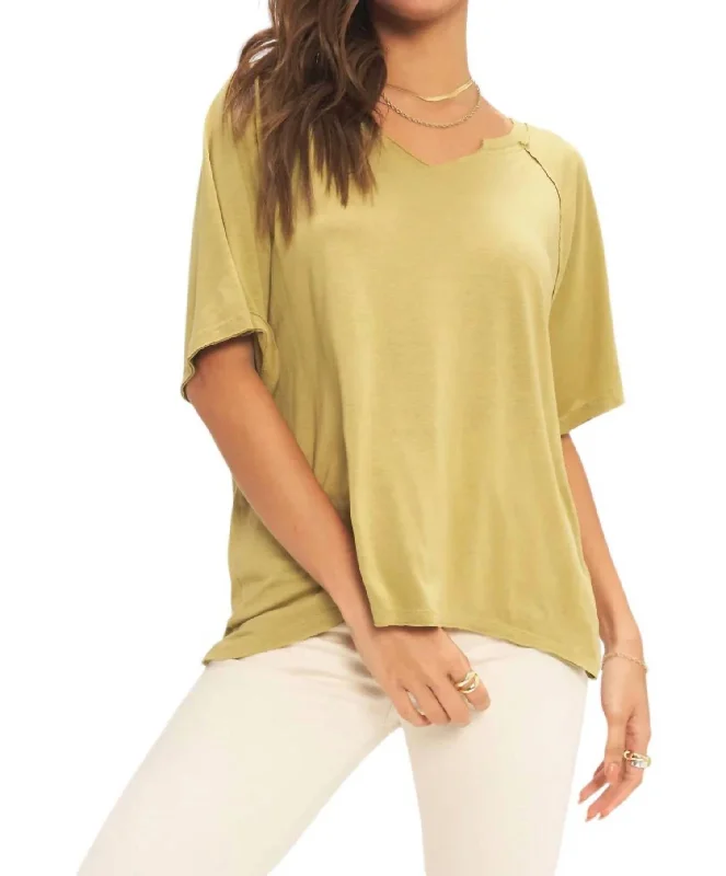 Affordable Luxury Women's Apparel Shaw Notch Neck Vintage Wash Tee In Martini Olive