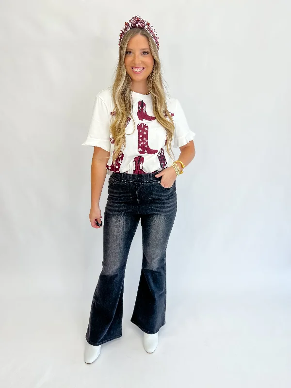 Women's Office Attire Walk The Line Tee-Maroon+White