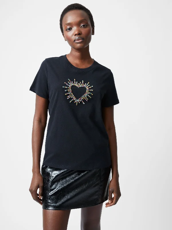 Elegant Women's Attire Heart Embellished T-Shirt