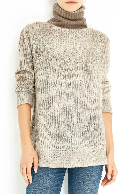 Stylish Women's Outfit Knit Turtleneck W/ Stones In Taupe