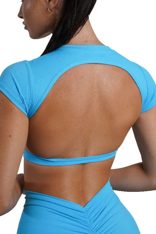 Women's Trendy Clothing OPEN BACK CROP TEE - ICE BLUE