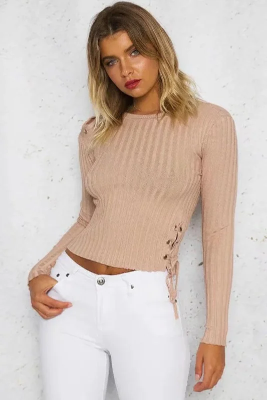 Women's Everyday Attire CROPPED LACE-UP ONE SHOULDER, ONE SIDE SWEATER