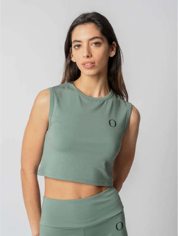 Formal Attire For Women Lyocell Sleveless Crop Top | Rosemary Green