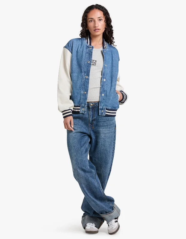 Women's Night-Out Outfit Denim Bomber Jacket - Medium RL Wash