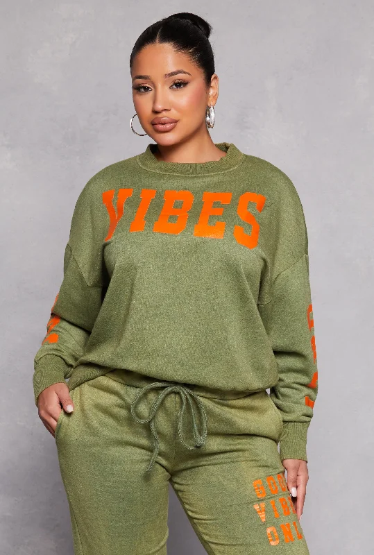 Women's Fashion Clothes Acid Wash Good Vibes Only Sweatshirt