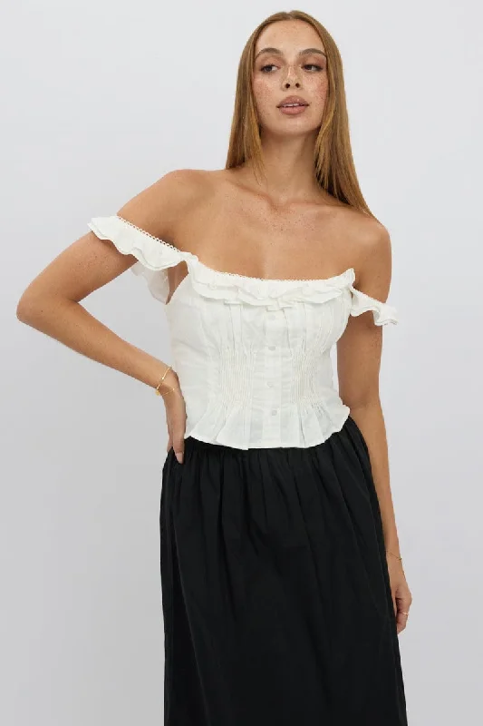 Women's Comfortable Lounge Garments White Ruffle Top Sleeveless