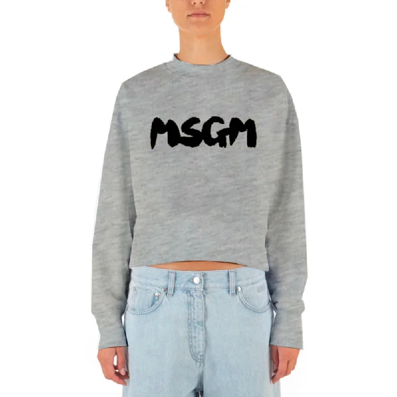 Women's Layered Outfit Msgm Brush Print Sweatshirt Light Grey