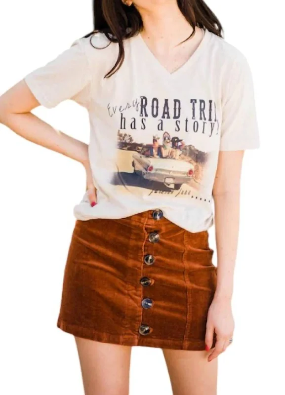 Women's Elegant Clothing Sets Road Trip V Neck Tee In Beige